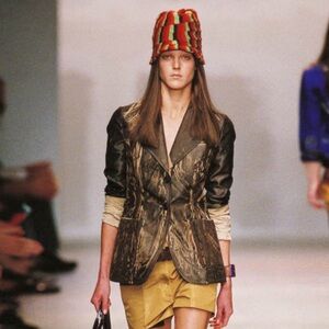 VTG! 🌟PRADA🌟 SS  2005 PRINTED SILK BLAZER NAVY / OLIVE SZ IT 38 / 40